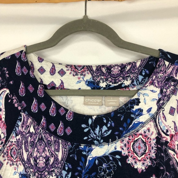 Chico’s Zenergy Tunic Floral Wide Neck Hem Ruched Sleeves - Picture 4 of 8